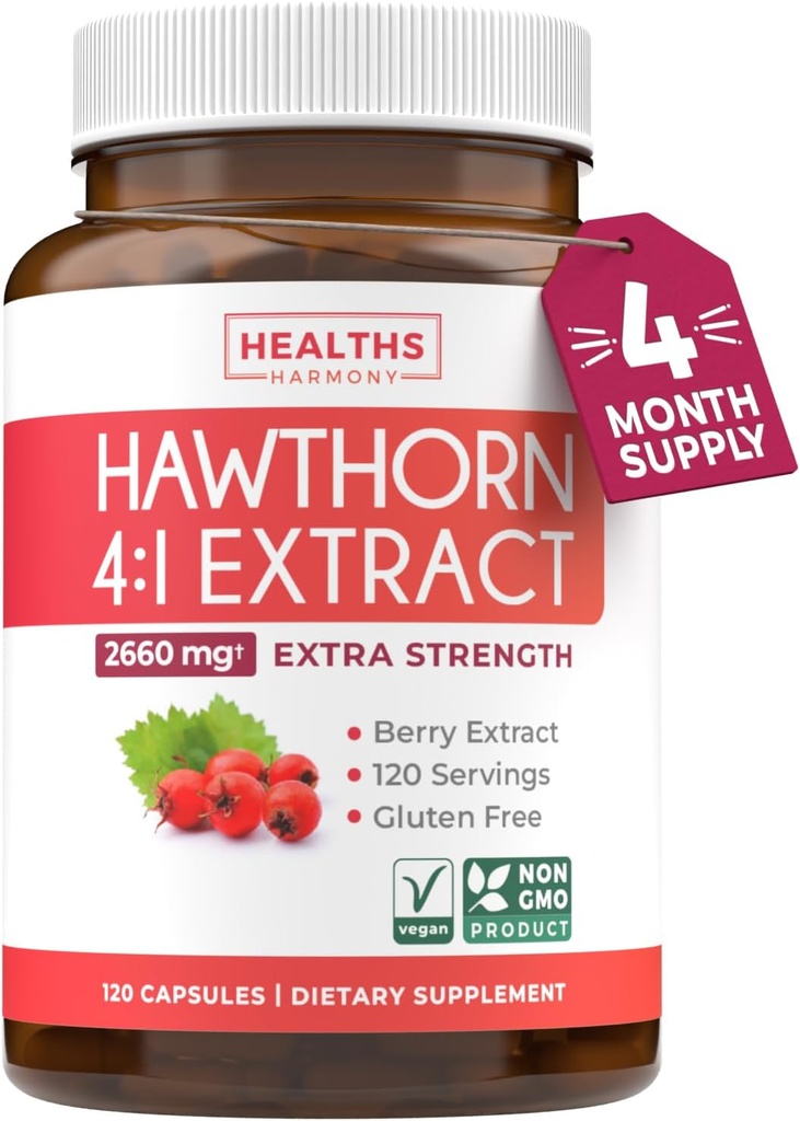 Super Potent Hawthorn Berry Extract Capsules - Hawthorn Berry Supplement Made from Extra Strength Concentrate to Support Heart and Digestive Health - Vegan Non-GMO & Gluten Free (4 Month Supply)
