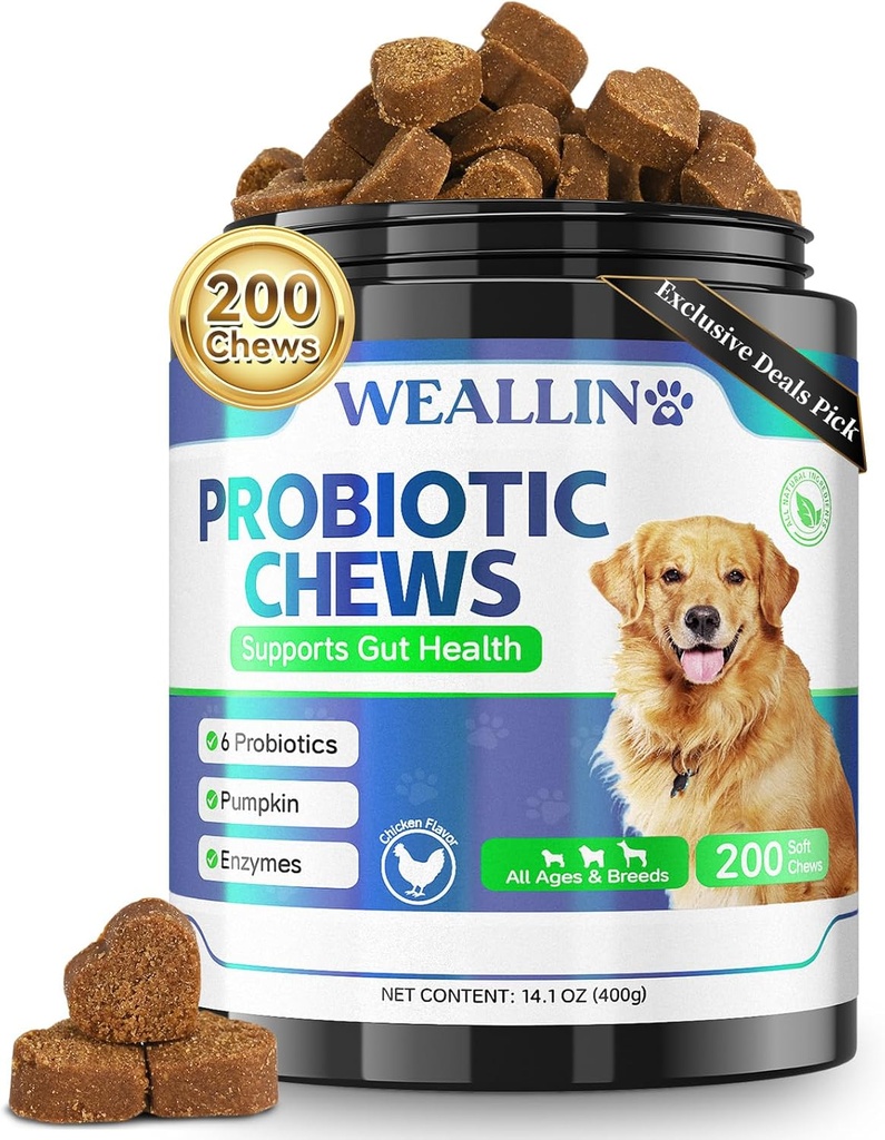 200 PCS Probiotics for Dogs - Dog Probiotic Chews for Gut Health, Digestive Support & Itchy Skin Relief Pet Diarrhea Gas Treatment - Probiotics, Digestive Enzymes, Prebiotics, Pumpkin