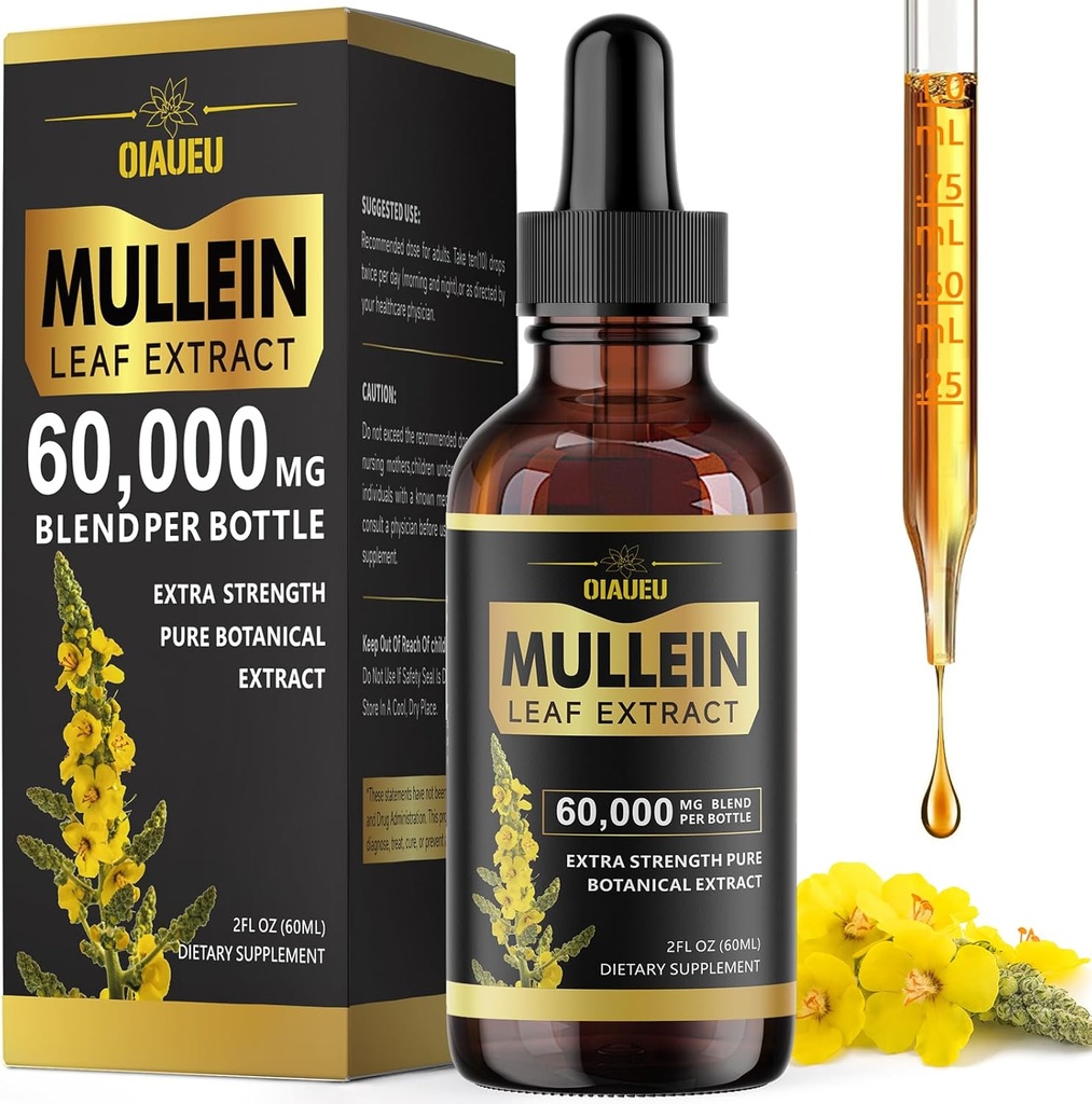 Mullein Drops for Lungs, Natural Mullein Leaf Extract, Respiratory Support & Lung Cleanse Herbal Supplement, Vegan - 2 fl oz