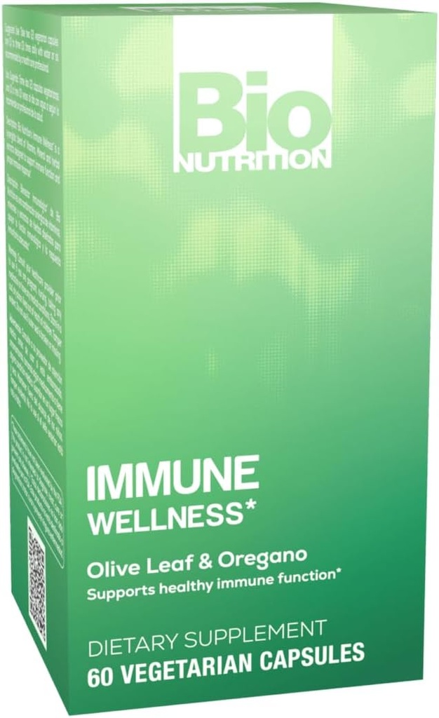 Bio Nutrition Immune Wellness Supplement 60 Vegetarian Capsules | Olive Leaf and Oregano | Minerals and Antioxidants for General Health Support