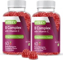 Viteey Vitamin B Complex Gummies with Vitamin C - Energy, Metabolism & Immune Support - B6, B12, Niacin, Folic Acid, Biotin, Calcium - Vegan, Gluten-Free - 120 Count