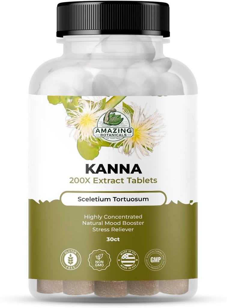 Amazing Botanicals Kanna Extract Tablets - Sceletium Tortuosum, 10,000 mg Each - Enhances Energy, Boosts Mood, Immune System Booster, 30 Tablets