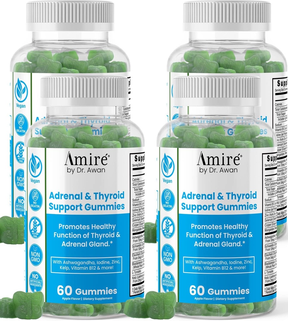 Amire by Dr. Awan Thyroid Support Gummies, Promotes Healthy Function of Thyroid, Kelp, Selenium & Ashwagandha to Improve Energy, Immunity, Metabolism, 240ct, 120day Supply