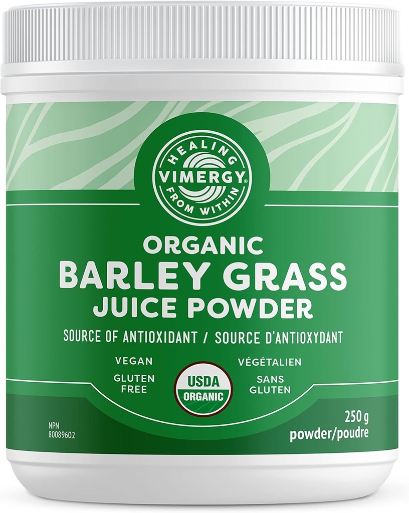 Vimergy Barley Grass Juice Powder Dietary Supplement - 0.8g per Serving (312 Servings) – Clean Superfood Formula – Promotes Cardiovascular Health* – Organic, Vegan & Gluten-Free – Regular Size 250g