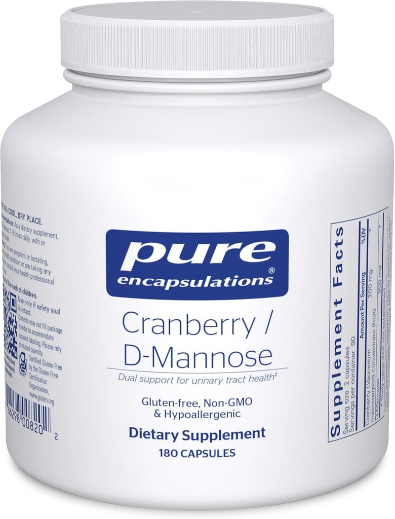 Pure Encapsulations Cranberry D-Mannose - Supports Urinary Tract Health* - with Cranberry Fruit Solids - Vegan & Non-GMO Dietary Supplement - 180 Capsules