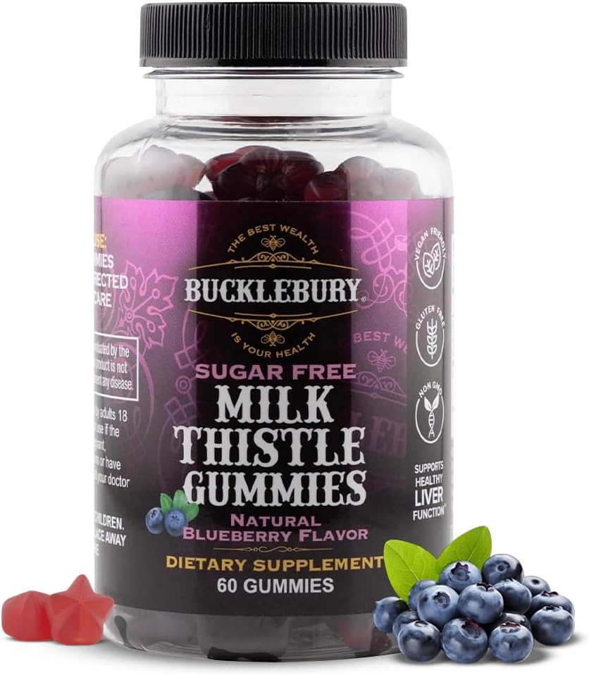 Bucklebury Sugar-Free Milk Thistle Gummies 1000mg with Natural Blueberry Flavor - Vegan, Gluten-Free, Non-GMO Natural Milk Thistle Supplement for Liver Health, Immunity & Antioxidant Support -60 Count