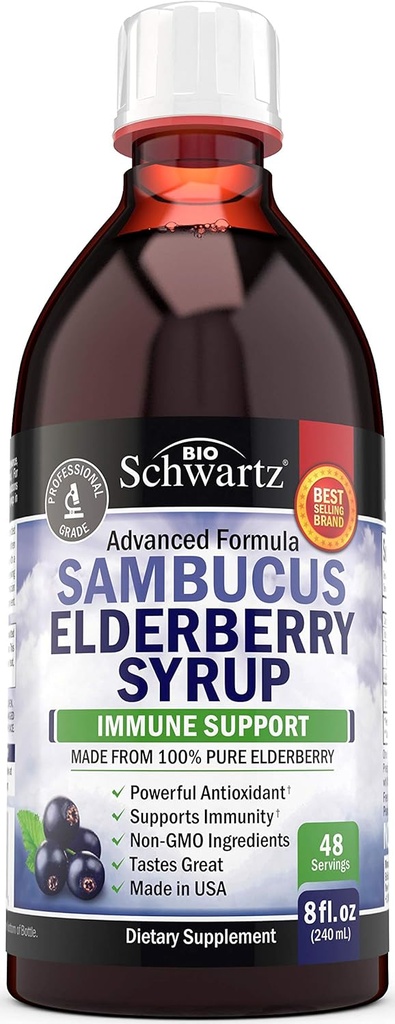 Elderberry Syrup for Kids and Adults - Natural Immune Support with Zinc and Vitamin C Plus 10x Concentrated Sambucus Elderberries - Blueberry Pancake Flavor - Gluten-Free, Non-GMO Multiminerals - 8oz