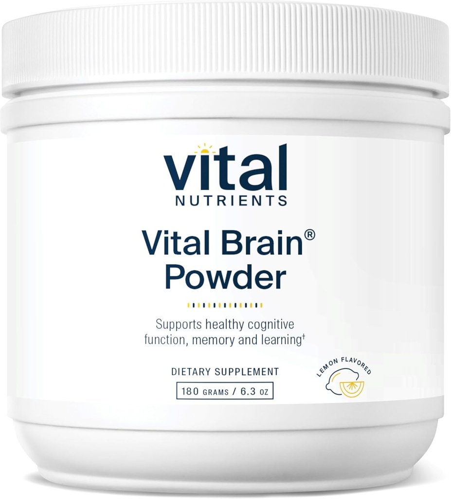 Vital Nutrients Vital Brain Powder | Phosphatidylserine, Acetyl-L-Carnitine Brain Supplement | Nootropic | Healthy Cognitive Function, Memory, Learning* | Gluten, Dairy, Soy Free | Lemon | 150g