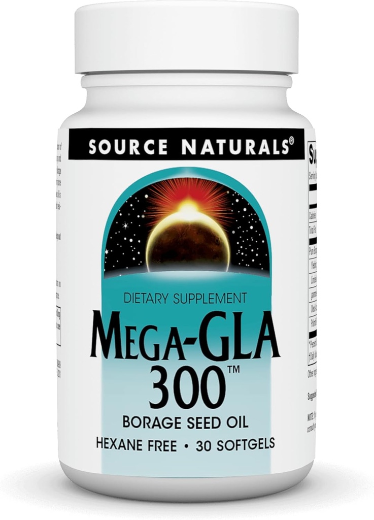 Source Naturals Mega-GLA 300 - Borage Seed Oil That is Hexane-Free - 30 Softgels