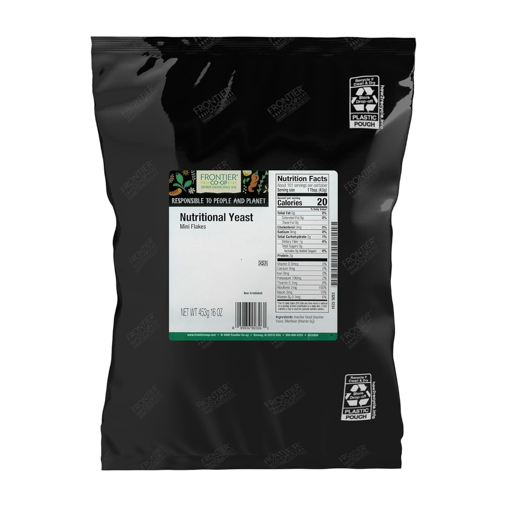 Frontier CO-op Nutritional Yeast Flakes Dairy Free Cheese Flavor 1 lb Bulk Bag