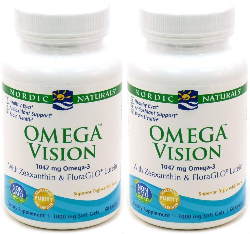 Nordic Naturals Omega Vision, Lemon - 60 Soft Gels - Pack of 2-1460 mg Omega-3 + FloraGLO Lutein & Zeaxanthin - Eye Health, Brain Health, Antioxidant Support - Non-GMO - 60 Total Servings