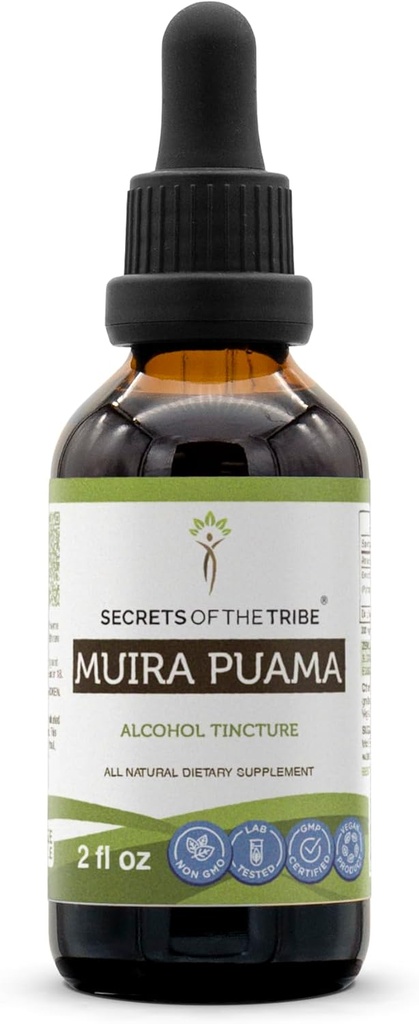 Secrets of the Tribe Muira Puama Tincture Alcohol Extract, Muira Puama (Ptychopetalum Olacoides) Dried Bark 2 oz