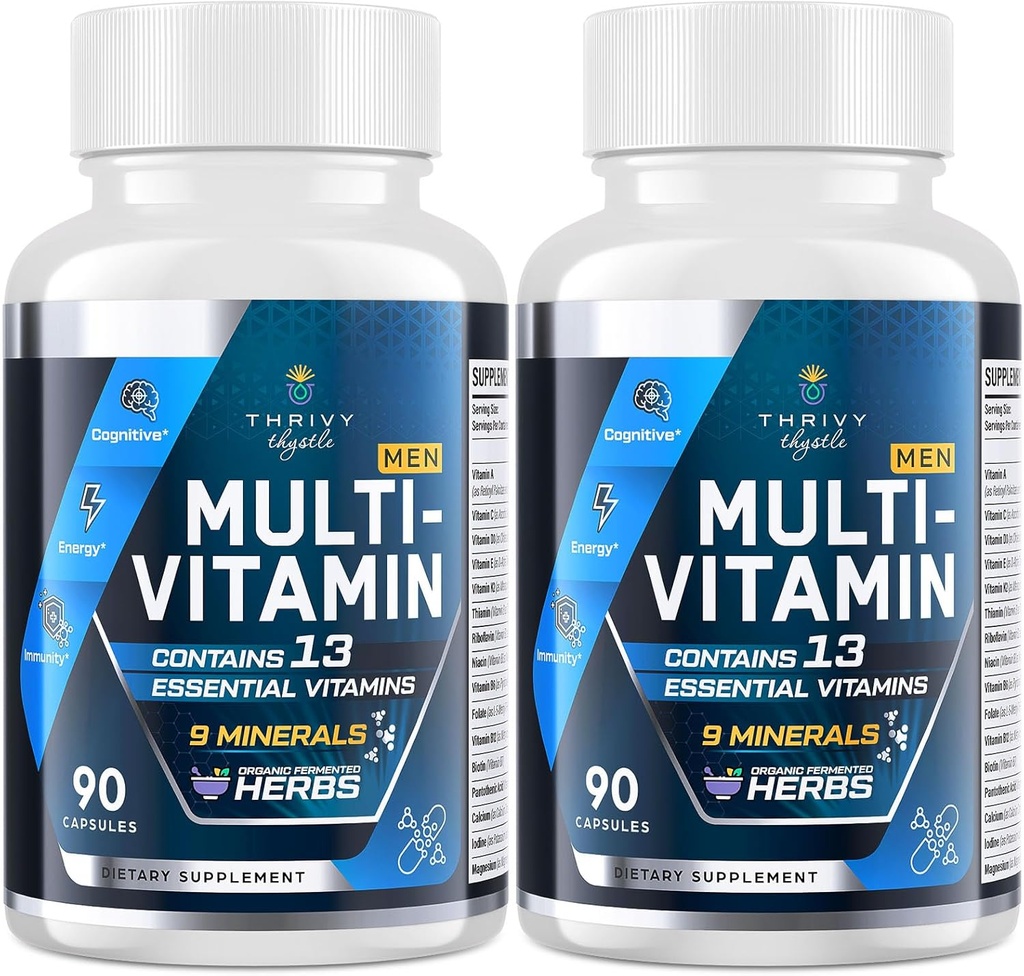 Multivitamin for Men 50+ with Methylated B12 & Folate, Omega-3 & CoQ10 – Fermented Herbal Blend, 43 Vitamins & Minerals – Supports Brain & Memory, Energy, Bone & Immune Health - 180 Capsules