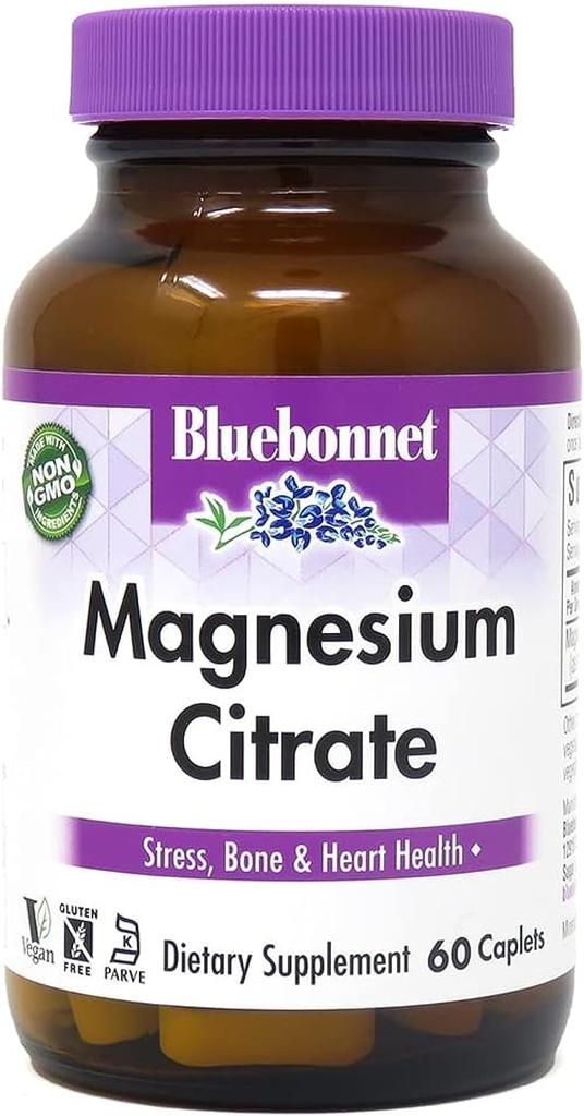 Bluebonnet Nutrition Magnesium Citrate (400mg of Magnesium)- Maximum Absorption - Supports Immune Health & Energy Production - Soyfree, Gluten-Free, Non-GMO, Kosher, Dairy Free, Vegan, 60 Caplets