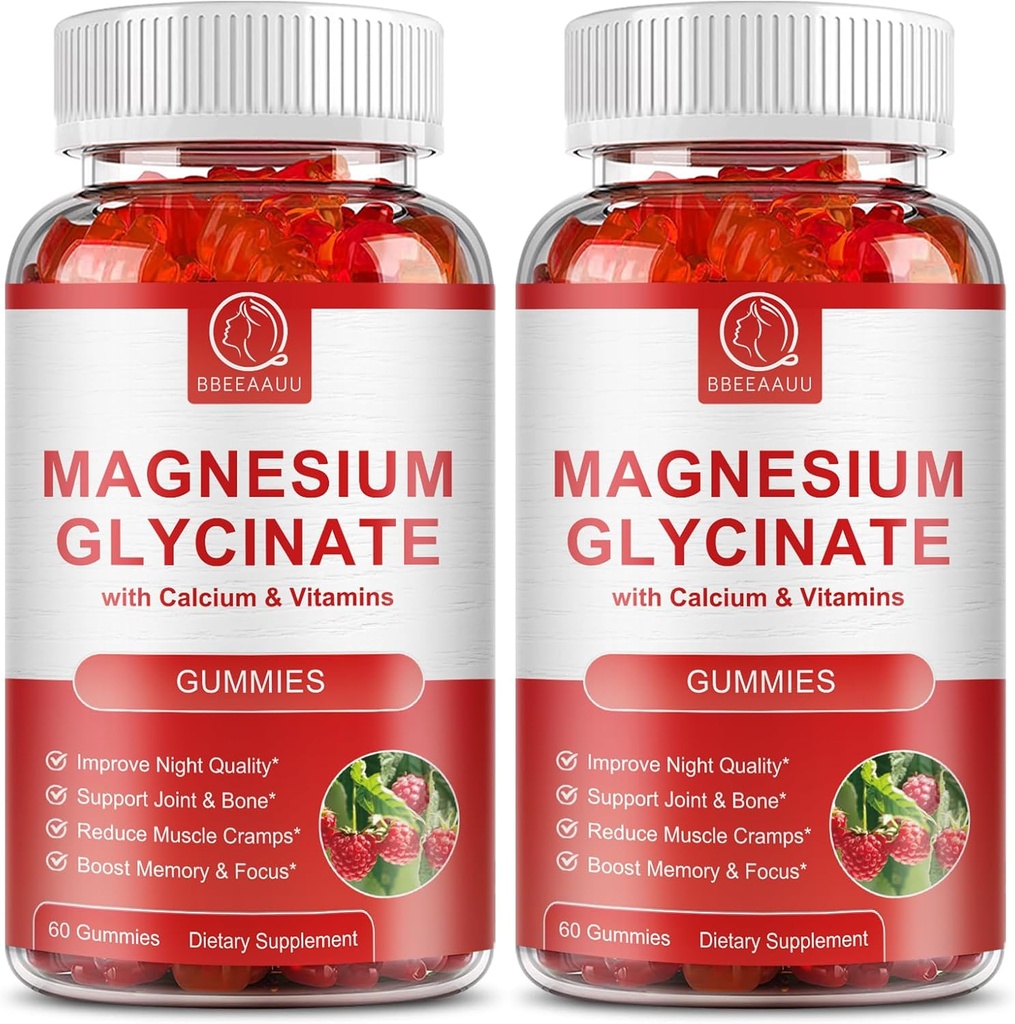 2 Pack Magnesium Glycinate Gummies for Women & Men - Calcium Gummies, Magnesium Supplement Complex with Malate, Potassium - Sugar Free