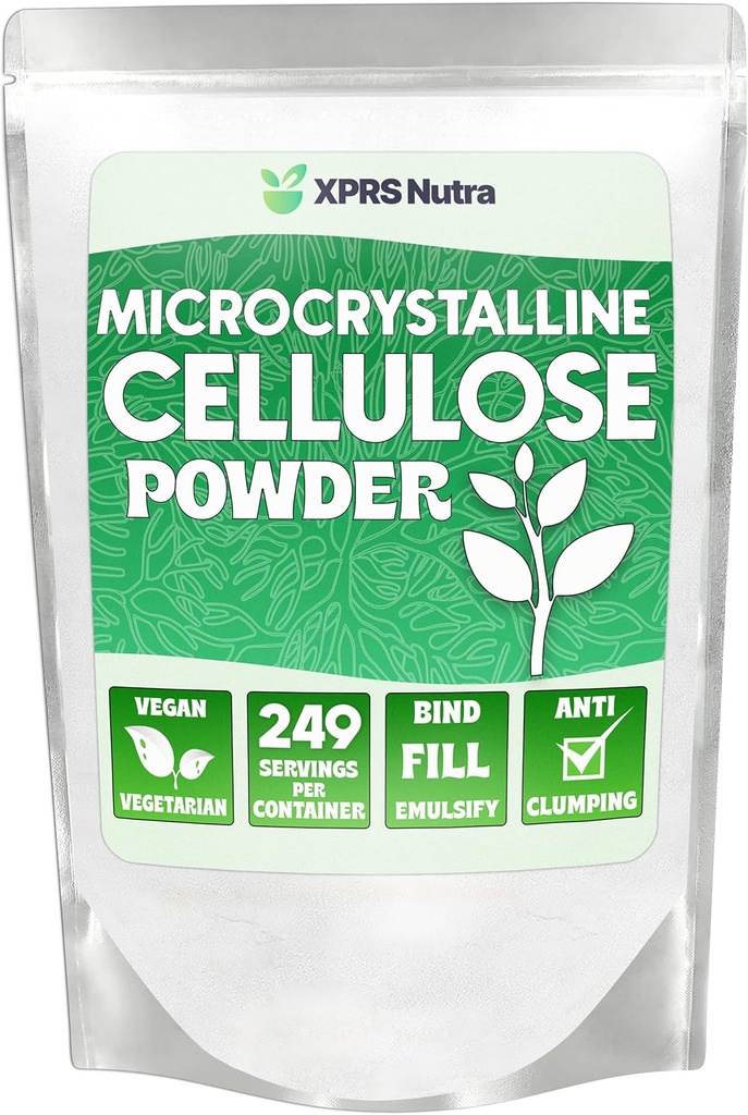 XPRS Nutra Microcrystalline Cellulose Powder - Odorless Cellulose Fiber Powder - 100% Pure Powdered Cellulose Supplement is an Insoluble Fiber for Pill Binder Mix and Cellulose Paste (1.10 Pounds)