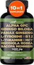 Gade Nutrition Alpha GPC + Ginkgo Biloba + Panax Ginseng + L- Tyrosine, L-Theanine, Bocopa Monnieri, Rhodiola Rosea, B12, MCT