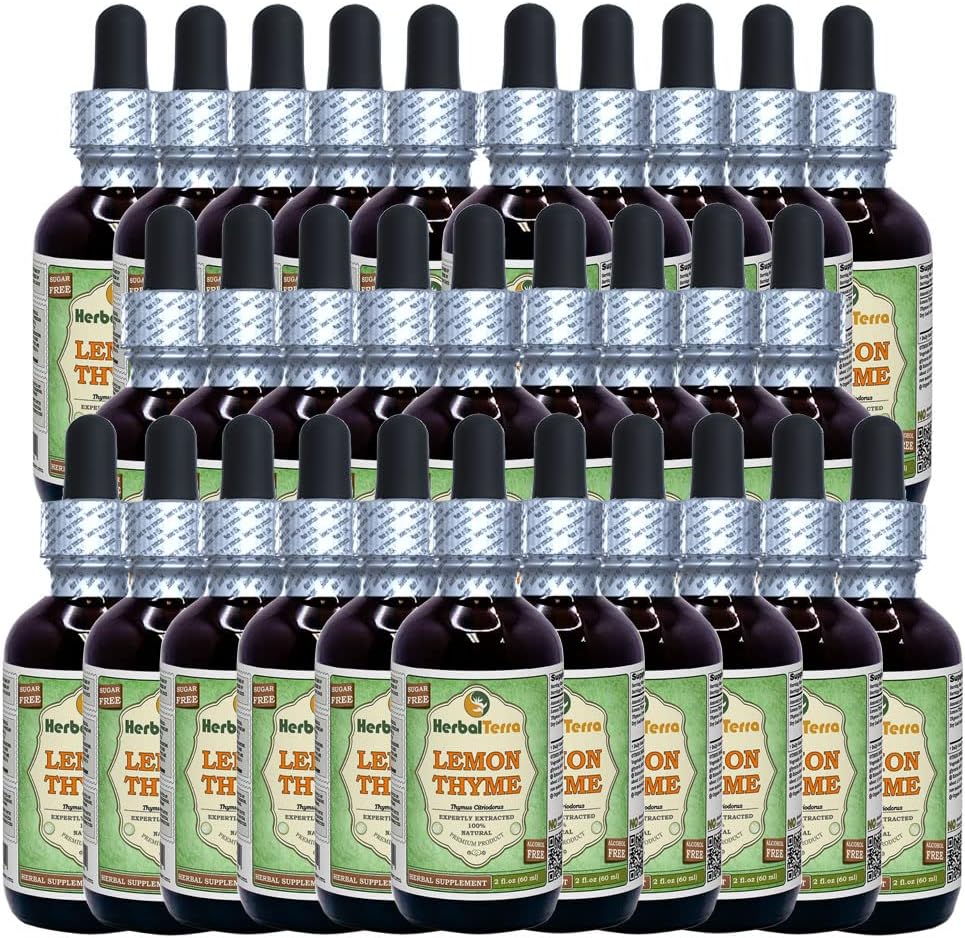 Lemon Thyme (Thymus x Citriodorus) Glycerite, Organic Dried Herb Alcohol-Free Liquid Extract (Brand Name: HerbalTerra, Proudly Made in USA) 30x2 fl.oz (30x60 ml)