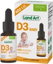 Land Art - Certified Organic Vitamin D3 Drops Baby – 400 IU per Drop – 490 Servings – Supports Bone & Teeth Development – Vitamin D Drops for Infants & Toddlers – GMO-Free - Gluten-Free – 0.45 fl oz