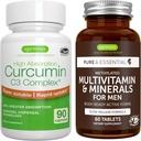 Multivitamin & Minerals for Men + High Absorption Curcumin C3 Complex, Vegan Bundle, Sustained Release Advanced Multivitamin + 300% Greater Absorption Curcuminoids with Rapid Uptake, by Igennus
