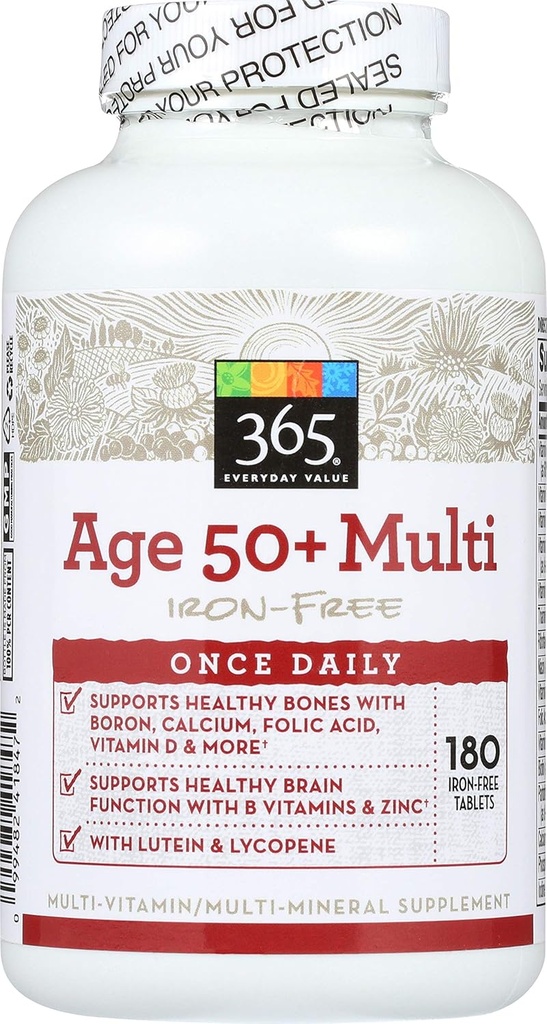 365 by Whole Foods Market, Age 50+ Multi Iron-Free, 180 ct