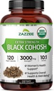 Zazzee USDA Organic Black Cohosh 10:1 Extract, 3000 mg Strength, 120 Vegan Capsules, 4 Month Supply, Standardized and Concentrated 10X Extract, 100% Vegetarian, All-Natural, Non-GMO, Made in The USA