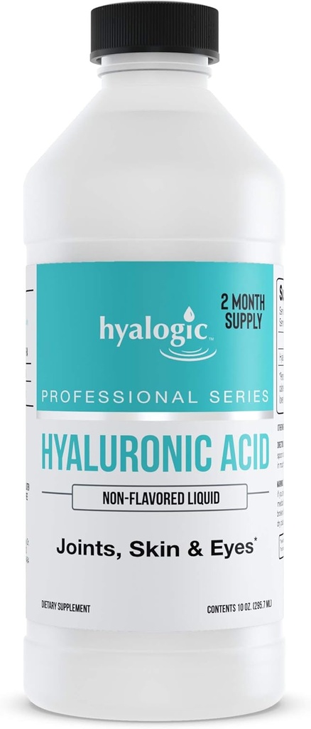 Hyalogic Professionals Series - Hyaluronic Acid Supplement for Whole Body Hydration - 100 mg Ingestible HA Liquid Supplement; Odorless, Tasteless & Preservative Free for Skin & Eyes - 10 oz