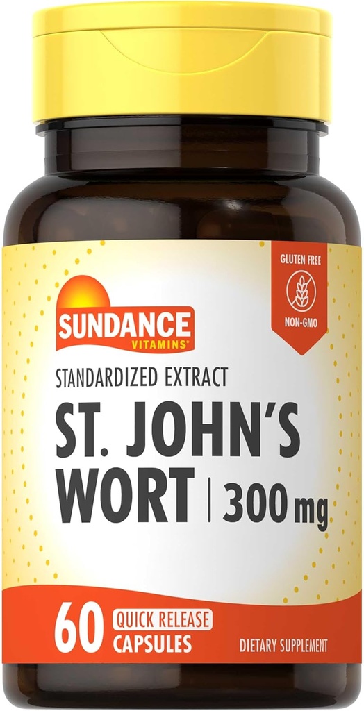 Sundance St. John's Wort Capsules | 300mg | 60 Count | Non-GMO and Gluten Free Standardized Extract