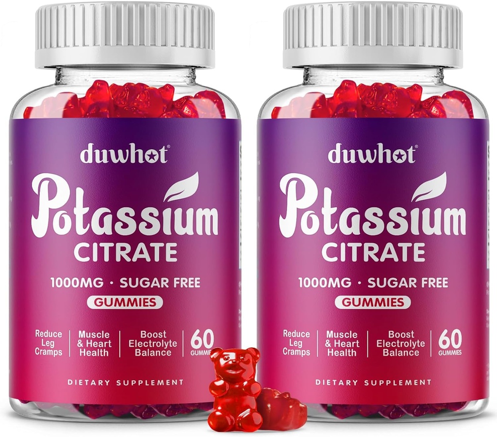 Potassium Citrate 1000mg Gummies, Potassium Supplement for Adults Women & Men, Support Leg Cramps & Muscle Health, 120 Chewables