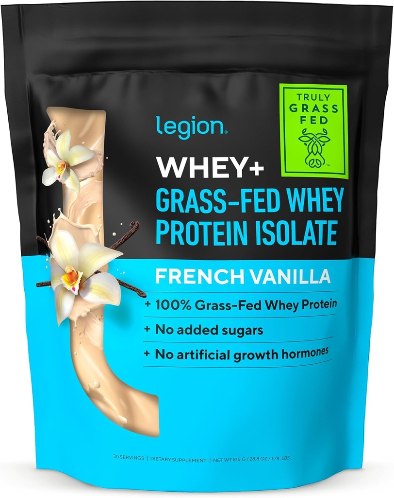 LEGION Whey+ Protein Whey Isolate from Grass Fed Cows - Whey Protein Isolate Powder Low Calorie, Non-GMO, Sugar Free, Lactose and Gluten Free, All Natural Protein Powder for Men & Women, 30 Servings