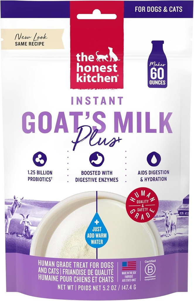 The Honest Kitchen Human Grade Instant Goat's Milk with Probiotics for Dogs and Cats, 5.2 Ounces