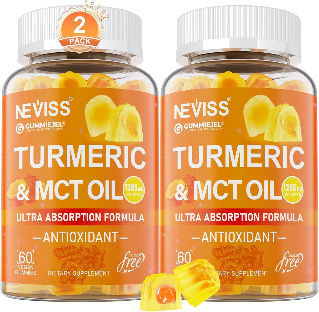 Turmeric Gummies 1000mg w/MCT Oil C8 C10, Organic Antioxidant, Turmeric Curcumin Supplement with Black Pepper Extract, Support Comfort, Boost Energy, Ultra Absorption, Sugar Free, 120Cts