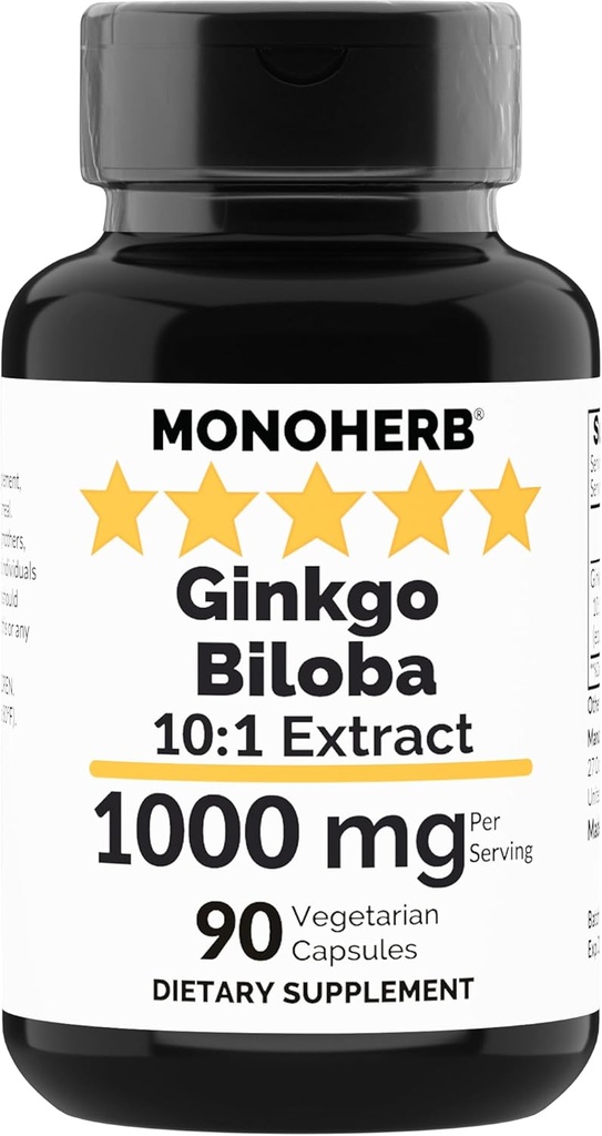 MONOHERB Ginkgo Biloba Extract 1000 mg - 90 Vegetarian Capsules
