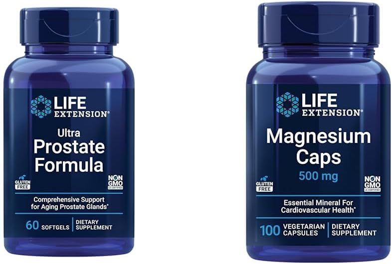 Life Extension Ultra Prostate Formula & Magnesium Caps, 500 mg, Magnesium Oxide, Citrate, Succinate, Heart Health, Healthy Bones, Metabolism Support, 100 Vegetarian Capsules