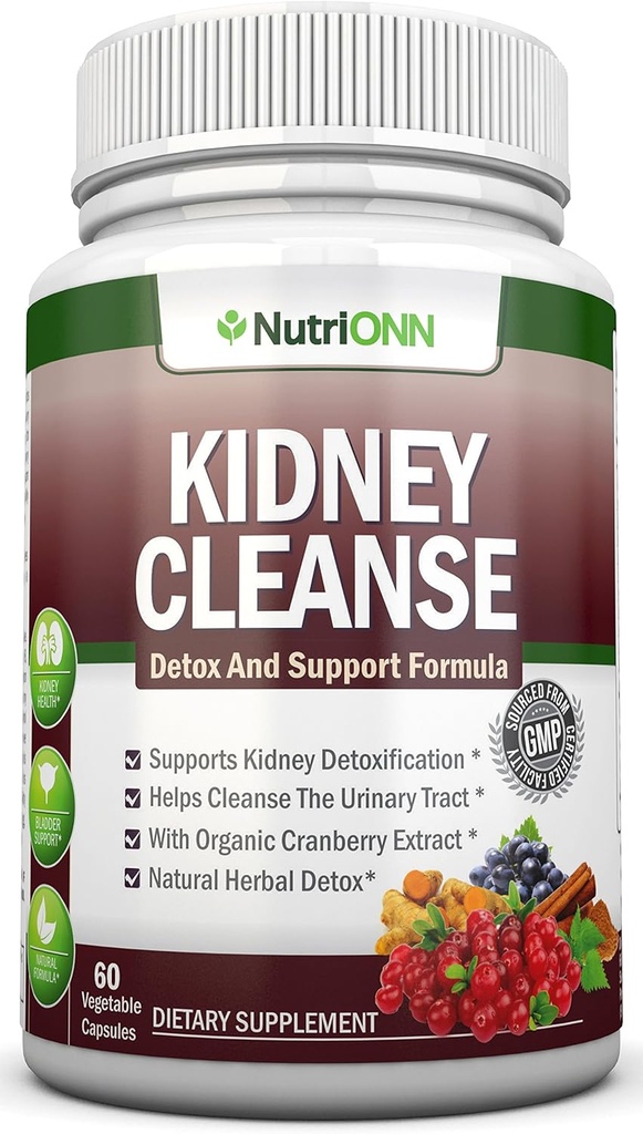 KIDNEY CLEANSE - Detox and Support For Urinary Tract, Bladder and Kidneys - All Natural Herbal Supplement Formula With Organic Cranberry, Astragalus, Turmeric, Goldenrod, Gravel Root, Juniper and More