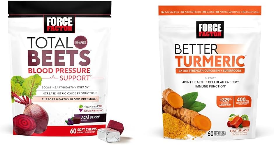 Force Factor Total Beets Blood Pressure Support Supplements with Beet Powder & Better Turmeric Joint Support Supplement for Extra Strength Joint Health