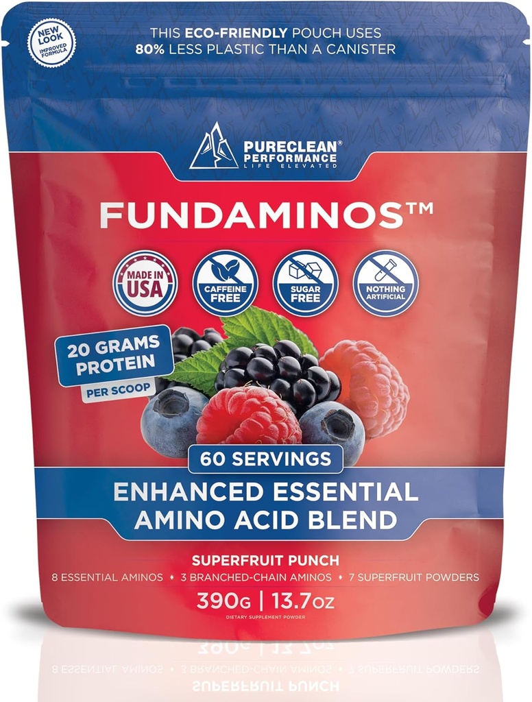 FundAminos EAA + BCAA Amino Acid Powder | Organic, Vegan, Plant-Based | Complete Essential Aminos for Everyday Nutrition | Optimized Protein Utilization | Refreshing Superfruits Blend - 60 Servings