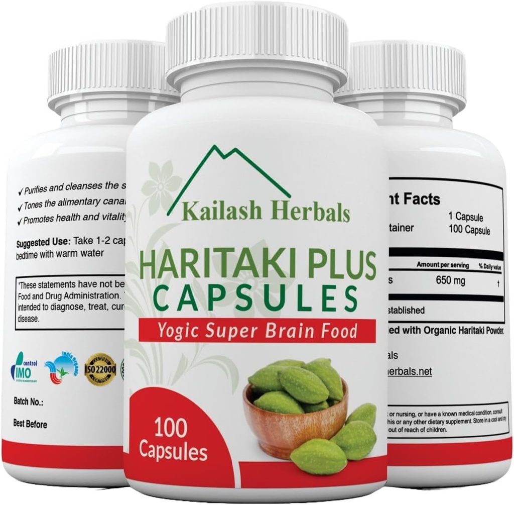 Organic Haritaki Capsules - Improves Digestion - Detoxification & Rejuvenation – Maintains Regularity - Brain Function- 100 Capsules Terminalia chebula | Vegan, Non-GMO