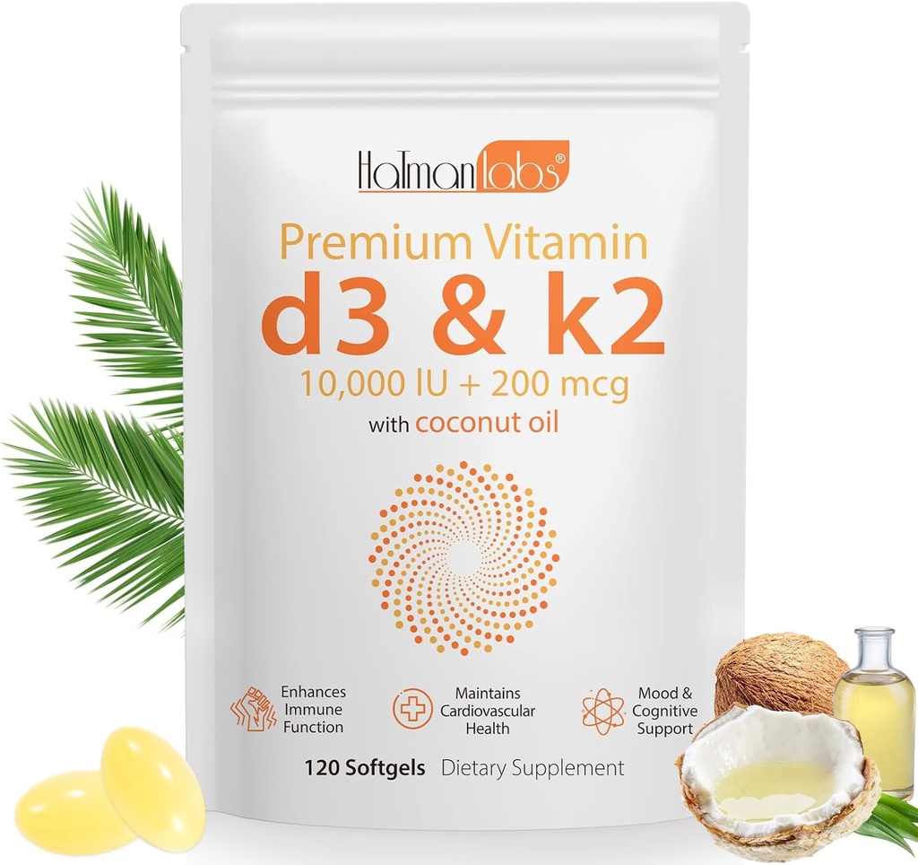 Vitamin D3 K2 Capsules,D3 K2 Vitamin Supplement,Vitamin D3 and K2,K2 D3 Supplement,Replenish K2 D3 Coconut Oil Softgels (120)