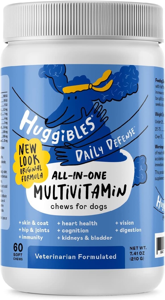 All-in-1 Dog Multivitamins and Supplement | Fish Oil, Iron, Calcium, Vitamin E, C & B12 | Joint, Immune, & Vision Support | All Natural Chewable Dog Multivitamin, Multivitamin for Dogs – Huggibles