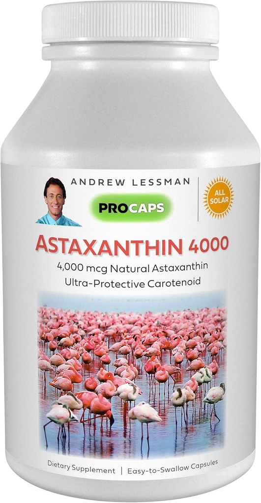 ANDREW LESSMAN Astaxanthin 180 Softgels - 4000 mcg Natural Astaxanthin, Powerful Anti-Oxidant Carotenoid. Protection for Eyes, Heart, Skin and More. No Additives. Easy to Swallow Softgels