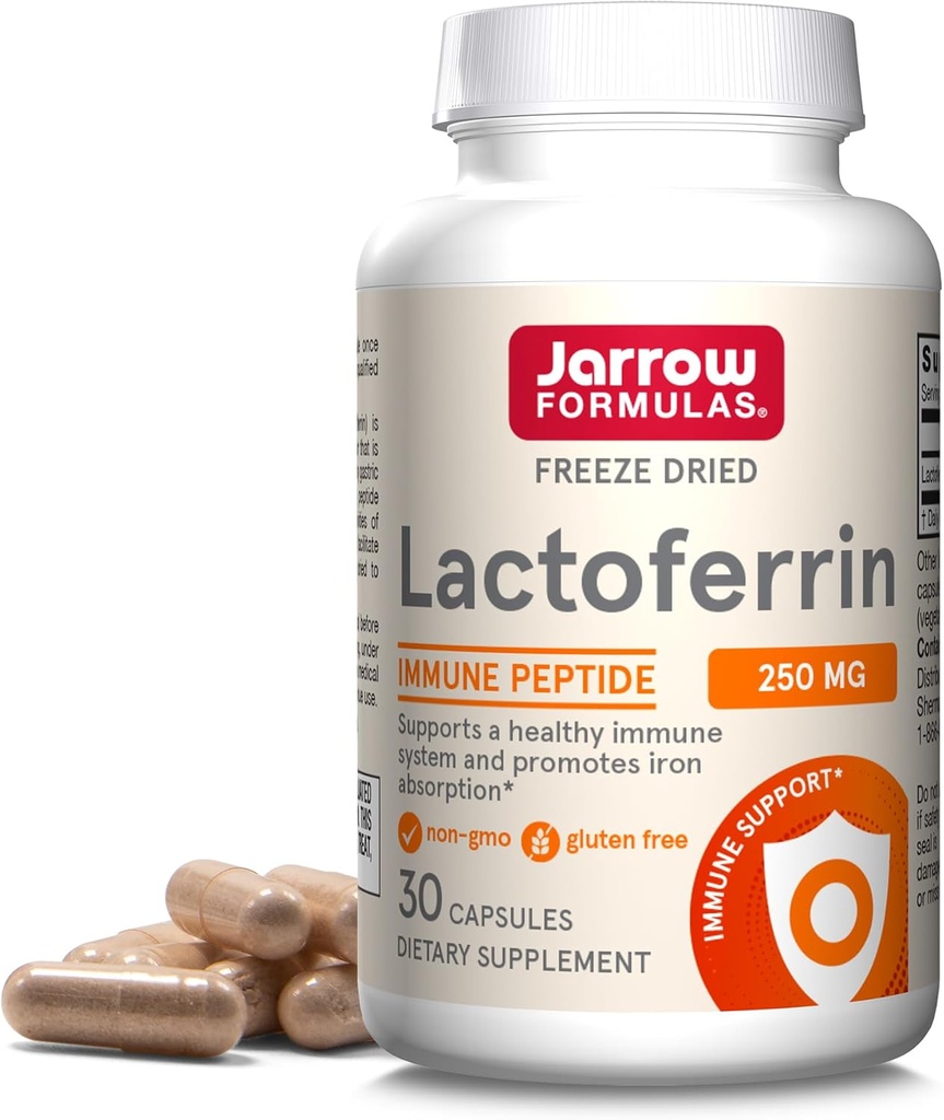 Jarrow Formulas Lactoferrin Supplements 250 mg - Immune-Supporting Glycoprotein for Healthy Immune System Support & Iron Absorption - Freeze Dried, Gluten Free, Non-GMO - 30 Capsules (Servings)
