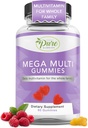 Pure By Nature Mega Multi Gummies, Multivitamin Gummies for Women & Men, Kids Multivitamin Gummies with A, D2, C, E, K, Biotin, Folic Acid, Natural Flavored, 60 Count