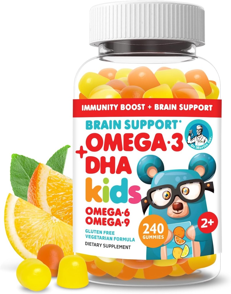 DR. MORITZ Vegan Omega 3 Gummies for Kids and Toddlers (240 Count), Kids Omega 3 Gummies for Brain & Heart Health, No Fish Oil & Gluten Free