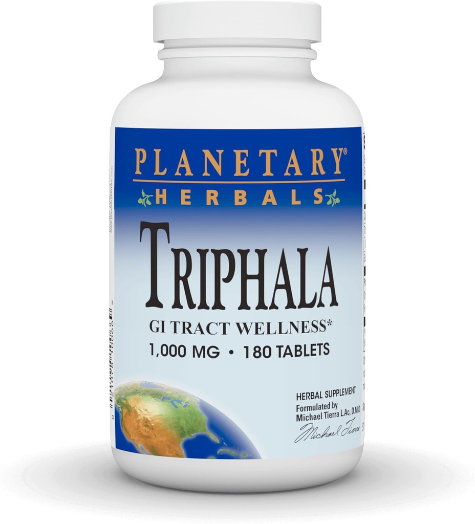 Planetary Herbals Triphala Internal Cleanser 1000mg for GI Tract Wellness - 180 Tablets