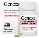 Genexa Clean Acetaminophen 500mg Extra Strength, Dye Free Pain Reliever Fever Reducer, 0% Artificial Additives, Pain Medicine for Adults, Relieves Headache, Backache, Minor Arthritis Pain, 50 Tablets