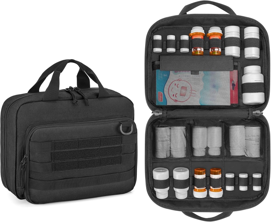 Damero Pill Bottle Organizer, Travel Medicine Bag Medication Organizer Storage for Pills Bottles and Medical Supplements, Black(Bag ONLY)