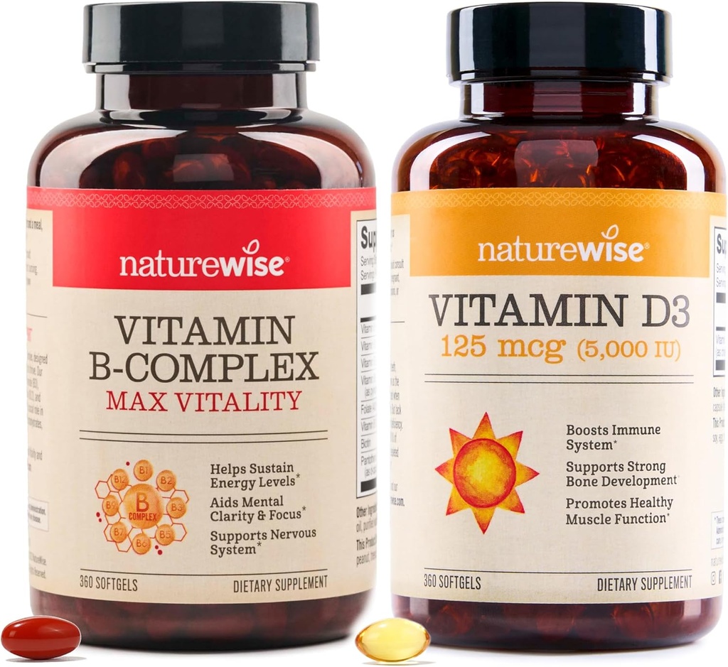 NatureWise Vitamin B Complex 360 Softgels[1-Year Supply] & Vitamin D3 5000iu 360 Count Mini Softgels[1-Year Supply] Bundle
