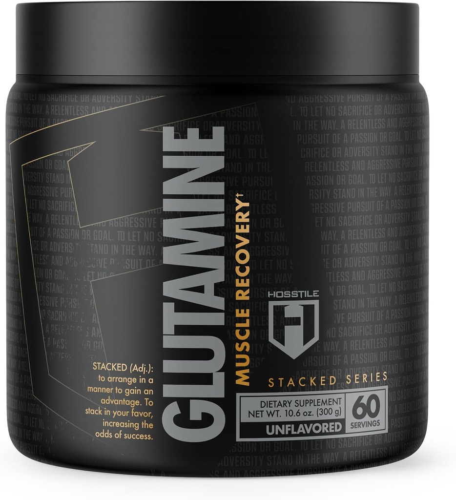 HOSSTILE Glutamine, Fermented L Glutamine Powder for Men & Women, Enhance Muscle Recovery, Support Protein Synthesis, Post Workout Recovery Drink, Unflavored, 60 Servings