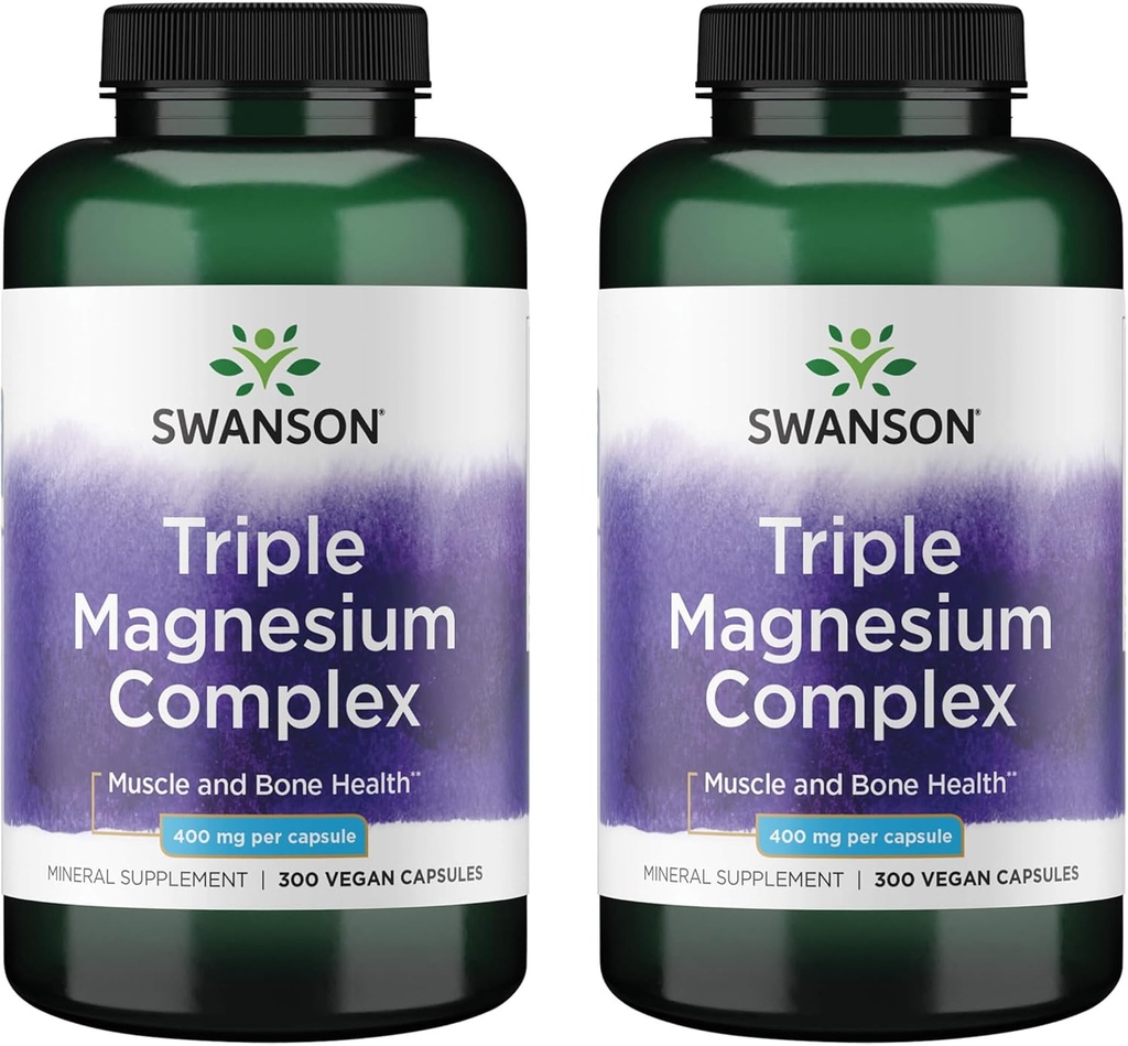 Swanson Triple Magnesium Complex - Mineral Supplement - Natural Support - Featuring Citrate, Oxide & Aspartate - (300 Capsules, 400mg Each, 2 Pack)